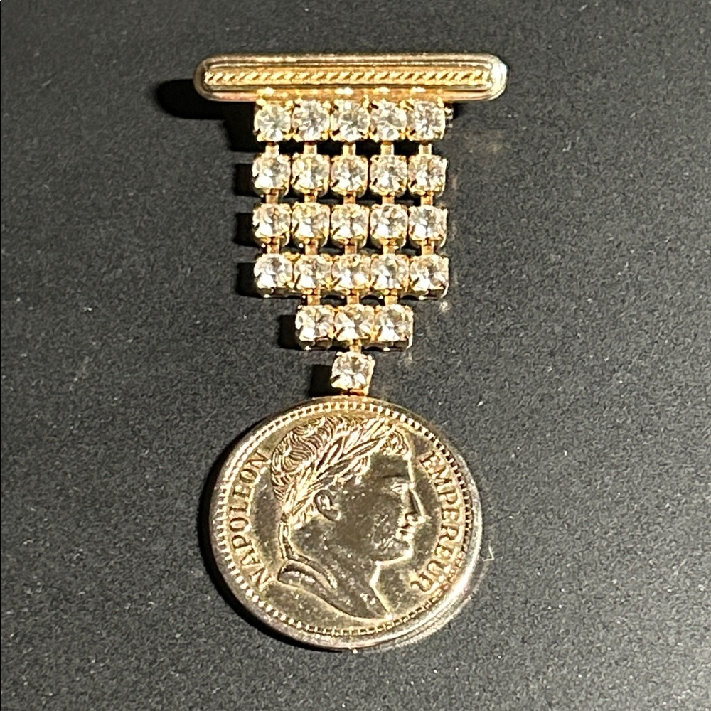 Napoleon Coin Rhinestones Brooch - Picture 2 of 4